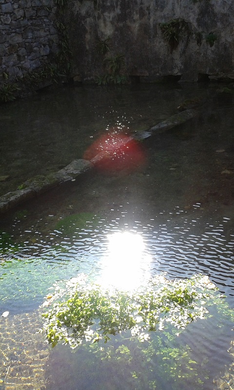 Apparition d'une ondine dans une fontaine sacrée.